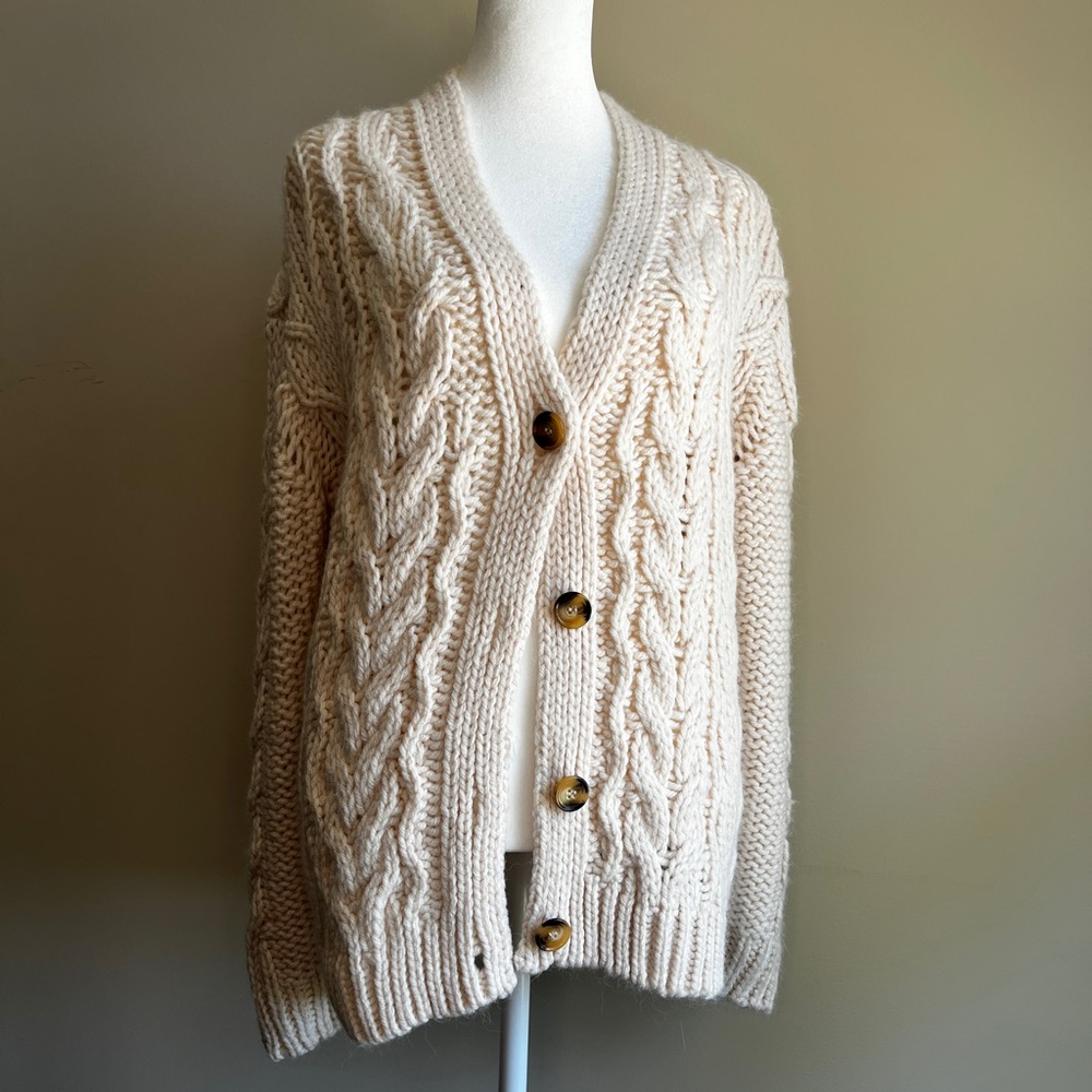 Mango Women’s Small Cream Cable Knit Cardigan Sweater